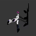 Sci-Fi Character With Pink Hair And Mechanical Ring Structure Featuring Floating Purple Blue Lights