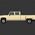 Light Colored Double Cab Pickup Truck With Bed Grille And Black Wheels On Dark Background