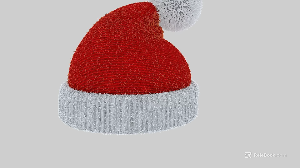 Red Knitted Santa Hat With White Trim And Pom Pom Design 3d model 