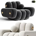 Modern Single Sofa Interior Design In Green And Beige With Rounded Shape And Metal Buttons