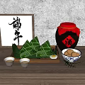 Traditional Dragon Boat Festival Food Bamboo Leaves Wrapped Zongzi Salted Duck Eggs And Tea