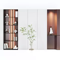 Modern Minimalist Bookcase Interior Design With Layered Shelves Books Decorative Items And Green Plants