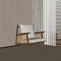 Modern Accent Chair With Wooden Frame Rattan Details And Light Beige Cushion