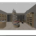 Shopping Mall Retail Store Interior With Wooden Shelves Display Counter And Packaged Products