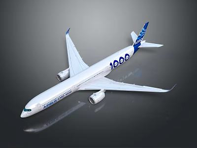 White Passenger Jet Featuring Blue Tail 1000 Logo THALES Branding And Twin Engines 3d model