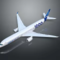 White Passenger Jet Featuring Blue Tail 1000 Logo THALES Branding And Twin Engines