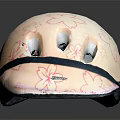 White Bicycle Helmet Featuring Pink Cherry Blossom Patterns And Dark Blue Strap 3d model