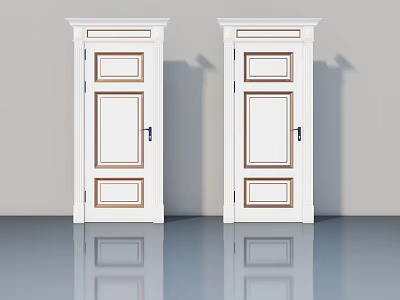 Two White Hinged Doors Featuring Wooden Frame And Panel Design In Interior 3d model
