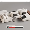 White Sectional Sofa With Multiple Pillows Dark Cushions Small Round Table And Throw Blanket 3d model