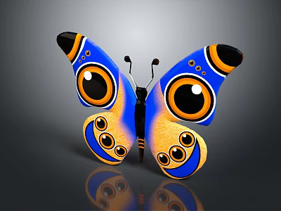 Vibrant Blue And Yellow Butterfly With Large Eye Patterns On Decorative Wings 3d model