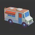 Colorful Food Truck With Pink Roof Blue Body Red Awning Windows And Door