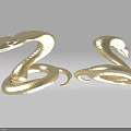 Two Golden Snakes With Coiled Bodies And Shiny Metallic Surface