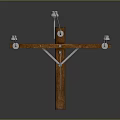 Wooden Crossarm Structure With White Insulators And Metal Wires On Power Pole