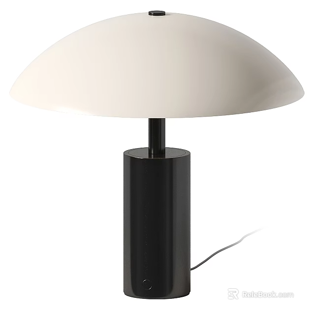 Modern Table Lamp With White Round Lampshade And Black Cylindrical Base 3d model 