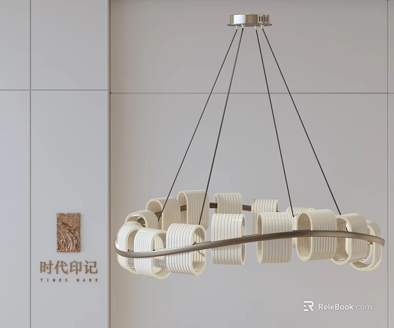 Modern Circular Chandelier With White Rolled Elements For Interior Lighting Design 3d model 