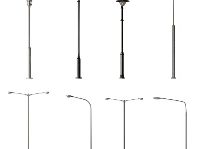 Various Styles Of Outdoor Street Lights With Different Pole Designs And Lamp Head Shapes 3d model