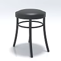Black Stool With Round Leather Seat Curved Metal Legs And Footrest Design