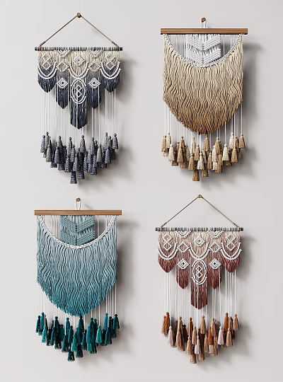 Colorful Handmade Macrame Wall Hangings With Various Patterns For Home Decor 3d model