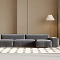 Modern One-word Multi-person Sofa Floor Lamp Fabric Sofa 3d model