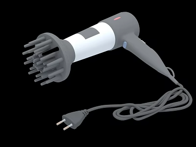 Smart Hair Dryer With Multiple Nozzle Attachments And Power Plug Cord 3d model