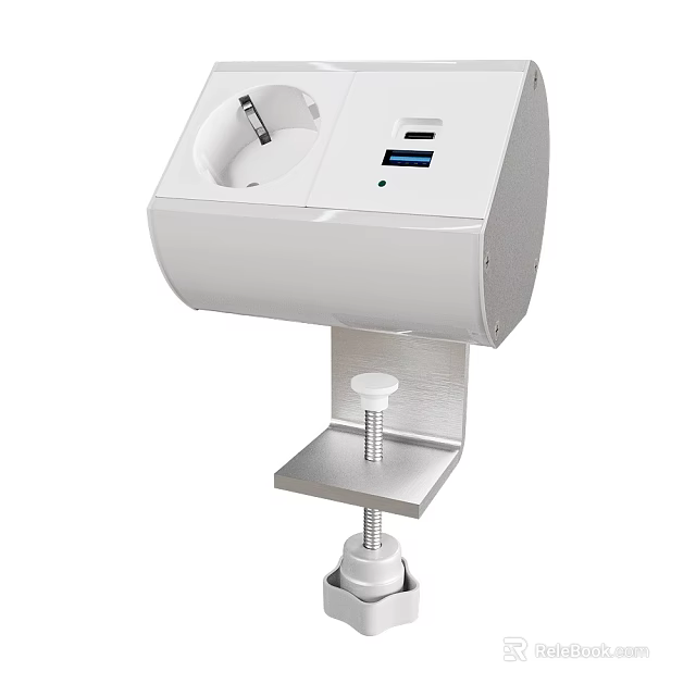 White Electrical Outlet With USB Ports And Mounted On Metal Bracket 3d model 