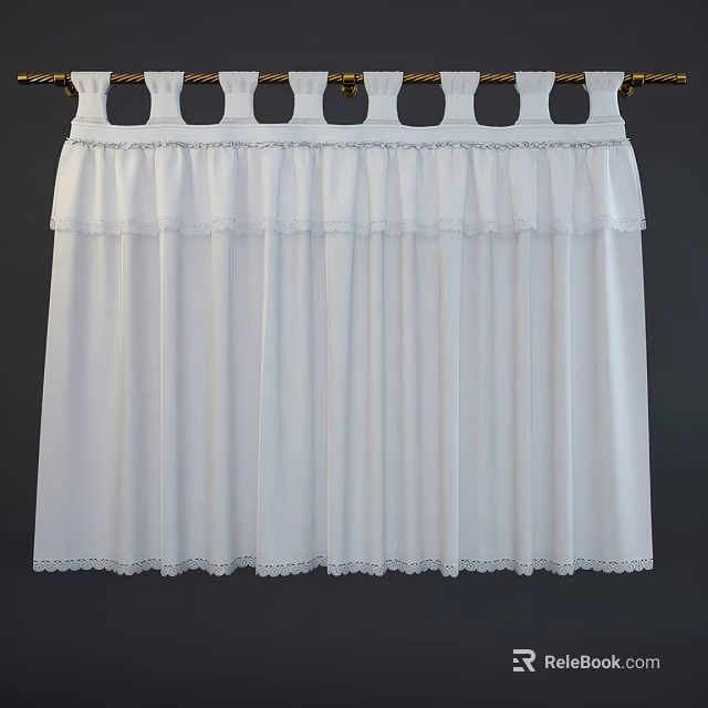 White Curtains With Lace Trim And Round Hook Holes For Elegant Home Decor 3d model 