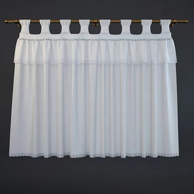 White Curtains With Lace Trim And Round Hook Holes For Elegant Home Decor 3d model