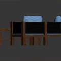 Modern Living Room Furniture With Blue Cushioned Sofa Chairs And Wooden Coffee Table