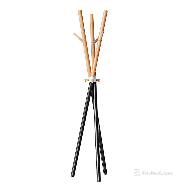 Simple Design Freestanding Coat Rack with Wooden Hooks and Black Metal Stand for Home Use 3d model 