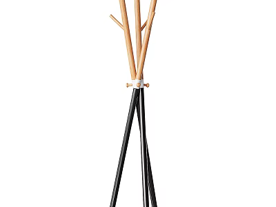 Simple Design Freestanding Coat Rack with Wooden Hooks and Black Metal Stand for Home Use 3d model