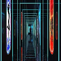 Futuristic Club Interior With Neon Lights Abstract Lines And Reflective Floor
