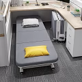 Grey Folding Bed With Yellow Pillow Grey Blanket Near White Radiator And Wooden Desk
