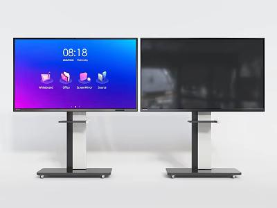 Two Smart Televisions Showing Interface And Black Screen With Modern Stand 3d model