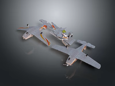 Detailed Model Airplanes Showcase With Gray Bodies And Orange Stripes 3d model