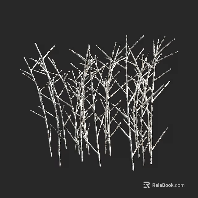 Multiple Leafless Trees With Bare Branches And Slender Trunks On Dark Background 3d model 