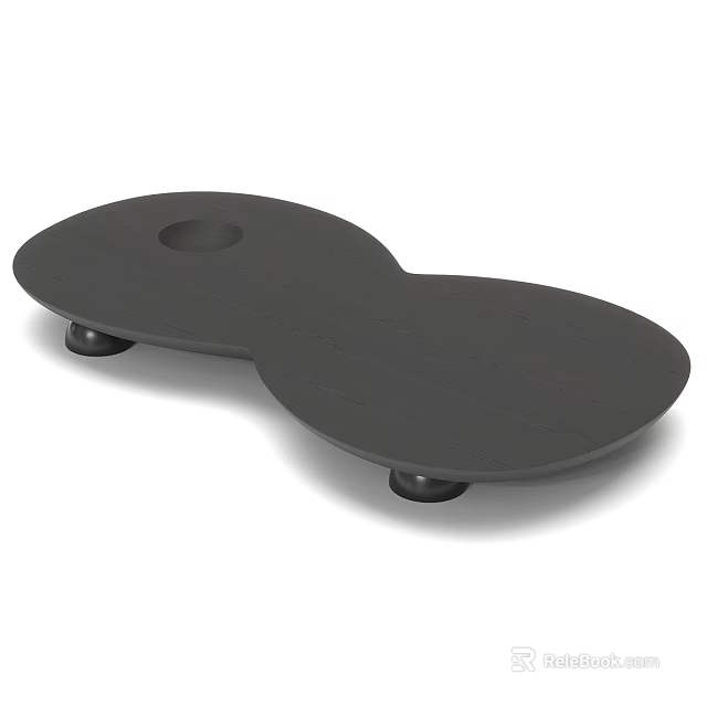 Black Coffee Table With Unique Double Oval Shape Circular Hole And Short Legs 3d model 