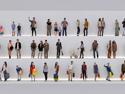 Diverse People Models With Various Poses And Different Clothing Styles On 3d model