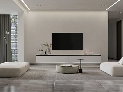 Modern Living Room Interior Design With White Walls TV Stand Sofa And Rug 3d model
