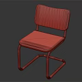 Vintage Leisure Chair With Red Worn Seat Backrest And Metal Frame Design