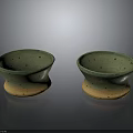 Set Of Two Handcrafted Green Ceramic Bowls With Yellow Base For Home Decor