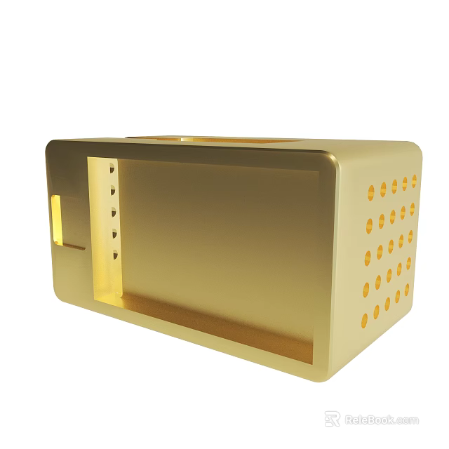 Modern Golden Metal Box With Side Holes And Front Opening Structure 3d model 
