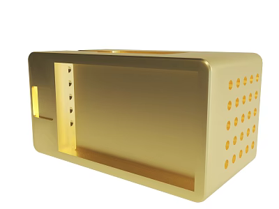 Modern Golden Metal Box With Side Holes And Front Opening Structure 3d model