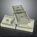 Stacks of 100 Dollar Bills Tied with Orange and Blue Rubber Bands