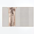 Modern Chinese Style Bedroom Accent Wall With Vertical Stripes And Mountain Painting