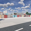 Colorful Container Buildings at BOXPARK Modern Commercial Retail Space with Trees and Open Sky