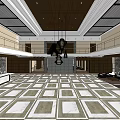 Front Desk Reception Lobby With Spacious Interior Marble Floor Wooden Ceiling And Hanging Pendant Lights