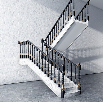 Jane Europe stair tracing gold balustrade marble staircase 3d model