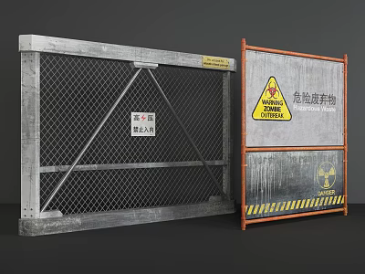 Industrial Construction Barriers With Metal Mesh No Entry Signs And Hazard Warnings 3d model