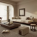 Modern Living Room Interior With Comfortable Sofa Coffee Table Area Rug And Floor Lamp