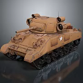 Weathered Tan Military Tank With Turret Cannon Tracks And White Star Insignia